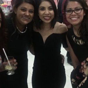 Black Body Hugging Dress with V Cut and Sleeves